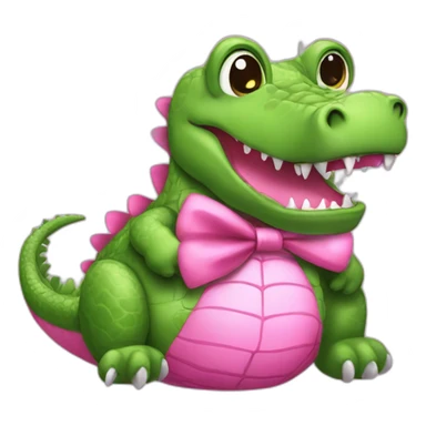 i need a PINK crocodile emoji but this crocodile must be pink. he has a baby pacifier in his mouth and a bow on his head. he also holds a teddy bear in his paws sticker
