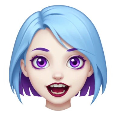 pale girl with baby blue hair, purple eyes and vampire teeth sticker