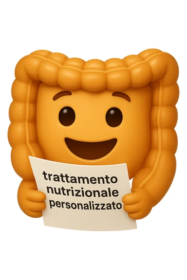 emoji stile iphone di un intestino felice che legge un foglio con la scritta "trattamento nutrizionale personalizzato", non fargli il naso, iperrealistico 4k sticker
