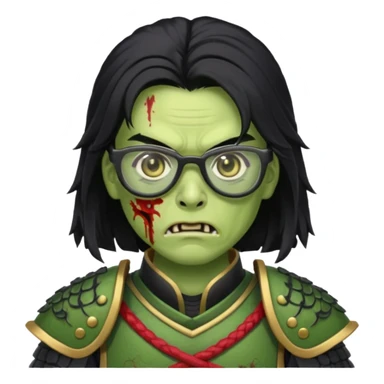 green zombie long hair samurai with glasses  sticker