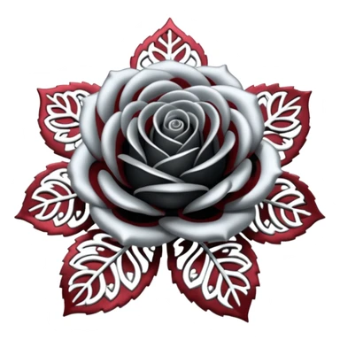 Black and silver filigree rose, 3D, extremely detailed design sticker