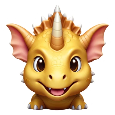 Cinematic Cute Triceratops Portrait Emoji, Head tilted playfully with a gentle smile, featuring a compact, sturdy body with three adorably prominent horns and a charmingly frilled head, Simplified yet irresistibly adorable features, highly detailed, glowing with a warm, inviting earthy glow, high shine, affectionate and lively, stylized with a touch of whimsical dinosaur charm, soft glowing outline, capturing the essence of a mischievous yet endearing Triceratops that seems as if it could trot out of the screen into your arms! sticker