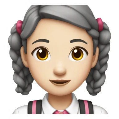 Pale Korean girl with dark red pigtails and bands smiling with pink lips and white collared short sleeve short u sticker