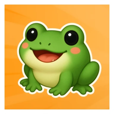 Turn this character into a cute frog while keeping the same pose and cuteness. Maintain the style of the original image as closely as possible. sticker