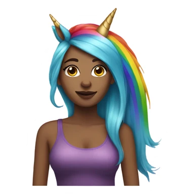 Rainbow hair woman with animal ears and unicorn  sticker