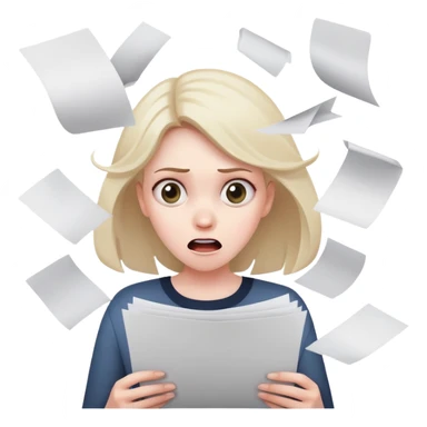 scared woman with flying papers around her sticker