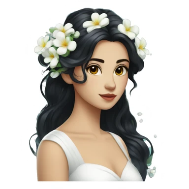 Pretty young Lady with black hair flowers in hair white dress surrounded by flowing water sticker