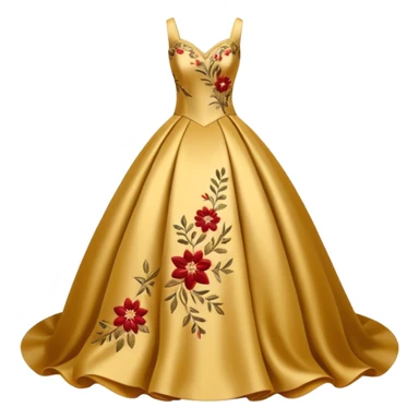 
A golden ball gown with embroidered floral details.




























 sticker