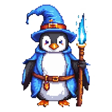 A penguin wearing a wizard hat and robe, casting a spell sticker