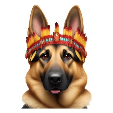 German shepherd wearing red Chief headdress  sticker