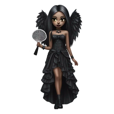 Hyper Realistic Goth victoria secret model holding a Goth style handheld fan sticker