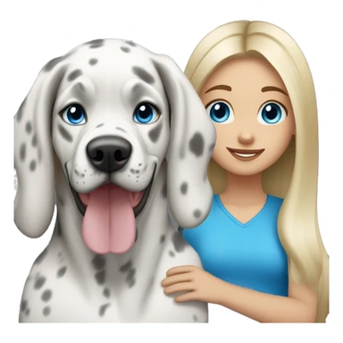 Blonde girl with blue eyes and long hair with a blue merle great dane dog sticker