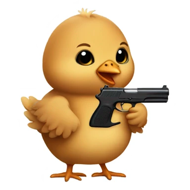 brown baby chick with a gun in his hand sticker