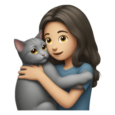 Brunette girl hugging gray cat sticker