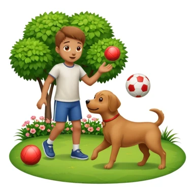 kid and dog playing with ball, garden background sticker