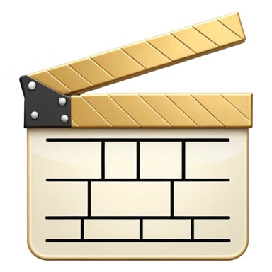 ultra simplified movie clapper with gold and white colors, two simple rectangles with a diagonal line sticker