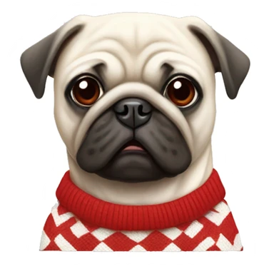 white pug wearing a red and white checkered sweater sticker