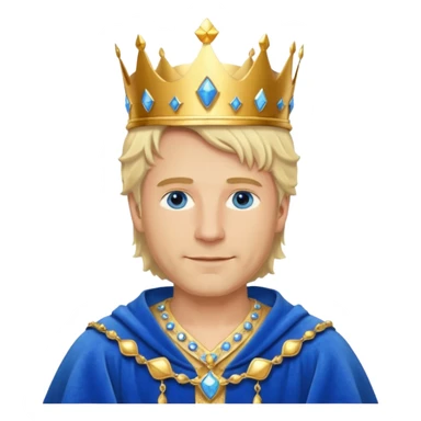 
1 Middle-aged white king, 40 years old, blond hair, blue eyes, kind and benevolent vibe, gentle smile, wearing a crown and blue robe emoji sticker
