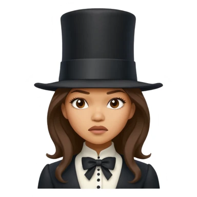 Zendaya making an annoyed face wearing a comically large top hat that is bigger than her  sticker