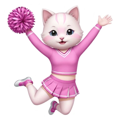A cute chubby white kitten cheerleader in pastel uniform jumping in cheer pose. sticker