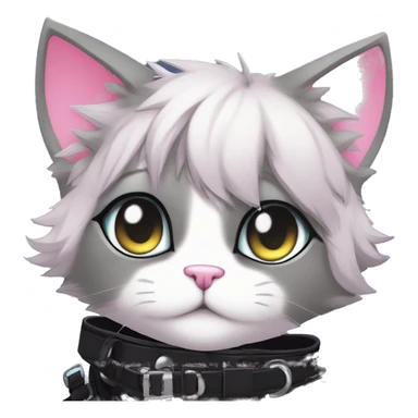 Gorgeous edgy cute shiny epic magical gradient gothic dark techwear anime style anthro cat with blushing face aesthetic and pretty edgy black with collar and harness trending style sticker