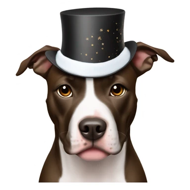 American Staffordshire Terrier dark brown in a New Year's hat sticker