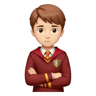 um rapaz jovem um pouco de lado olhando para frente de braços cruzados com o uniforme da grifinoria sticker