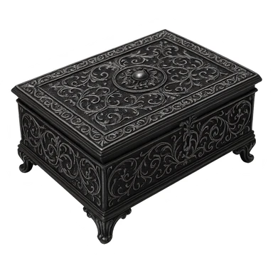 gothic jewelry box, black with silver filigree, no background sticker
