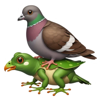 a pigeon riding on a frog with a coat on sticker