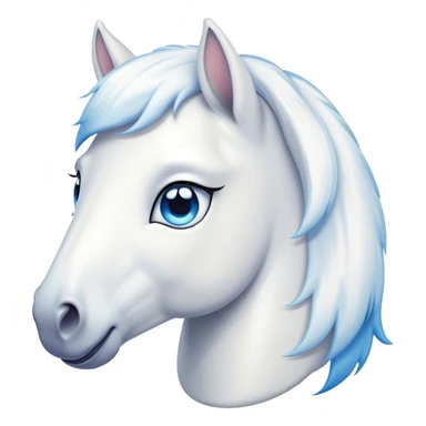 Cinematic Cute White Horse Portrait Emoji, Head tilted playfully and inquisitively, showcasing a glossy white fur with a luminous sheen and gentle, expressive blue eyes, Simplified yet irresistibly adorable features, highly detailed, glowing with a warm, friendly glow, high shine, affectionate and spirited, stylized with a touch of whimsy, bright and endearing, soft glowing outline, capturing the essence of a mischievous yet loving horse, so playful it feels like it could prance out of the screen and into your arms! sticker
