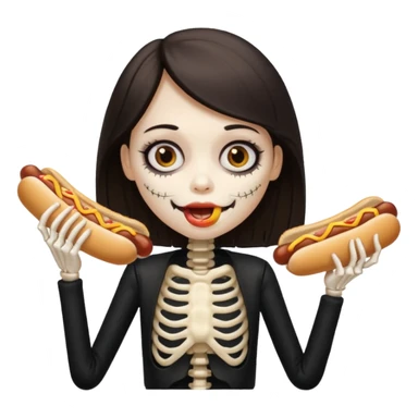 girl skeleton with hair eating a hot dog sticker