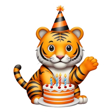 Tiger with birthday cake and party hat sticker