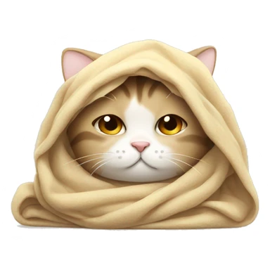 tired cute cat with blanket wrapped around head  sticker