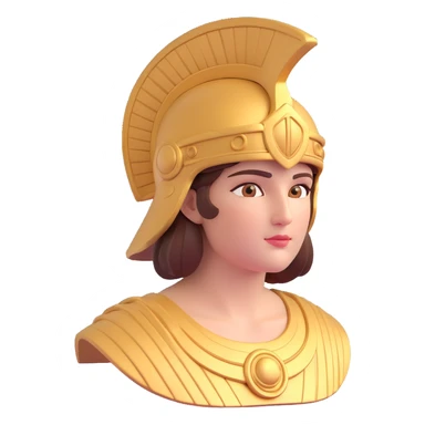close-up 3D avatar of the goddess Athena, detailed face, classical Greek features, helmet, wise expression sticker