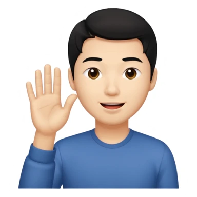 Asia guy black hair side part rubbing hand together and smirking with tongue out on the side sticker