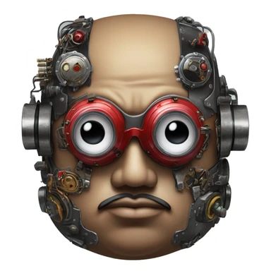 Fat cyborg head with red steampunk goggles, black goatee and circuits sticker