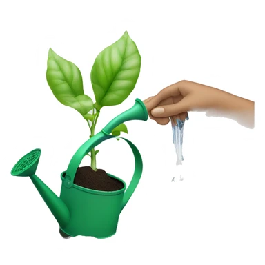 a hand holding a watering can and water falling on the earth ground, with a seed growing thanks to the water sticker