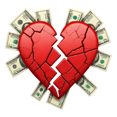 red broken heart glued together by dollars sticker