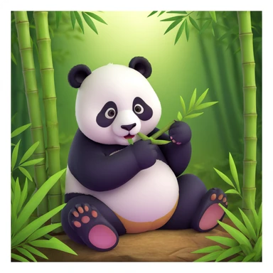 panda eating bamboo in forrest background, close up pose sticker