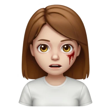 Memoji Zombie Girl with brown straight hair and basic white shirt On sticker