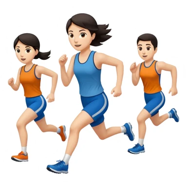 a female co-worker running and other co-workers chasing her  - female co worker with dark hair way in front... others far behind -- male and female co workers chasing female co worker sticker