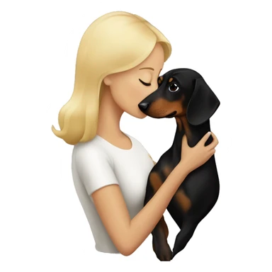 blonde woman kissing black and tan dachshund  sticker