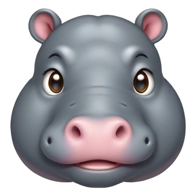 Cinematic Cute Hippo Portrait Emoji, Head tilted playfully and inquisitively, featuring a glossy slate-gray hide with a gentle sheen and round, sparkling eyes filled with curious charm, Simplified yet irresistibly adorable features, highly detailed, glowing with a warm, friendly glow, high shine, affectionate and serene, stylized with a touch of aquatic whimsy, bright and endearing, soft glowing outline, capturing the essence of a mischievous yet loving hippo, so playful it feels like it could splash out of the screen and into your arms! sticker