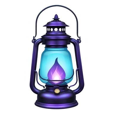 A black old wide big vintage lantern lamp with a glowing blue-cyan-purple-gradients flame inside  sticker