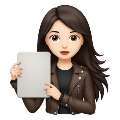 Fair skin long dark brown hair Rock n roll girl holding a large blank sign sticker