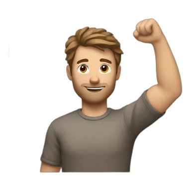 white European man brown hair Celebrating with an arm up sticker