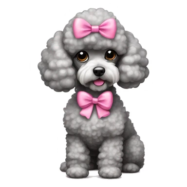 Grey and white toy poodle with pink bow on head  sticker