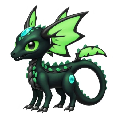 Horned Evil Cool Handsome Badass Edgy Obsidian-black and neon-glowing-green skeletal Meloetta-Salandit-Gorebyss-Zygarde-Pokémon-Fakémon-creature-fusion-hybrid sticker