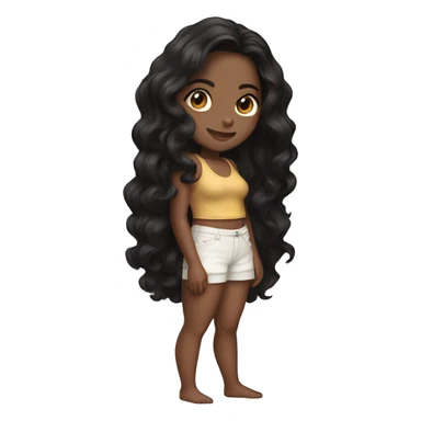 the back side of a brown women, with black hair, wavy long hair, beach outfit sticker
