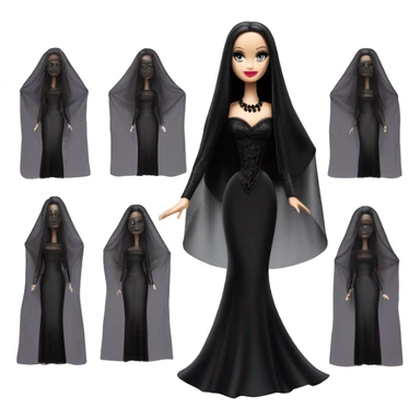 Principessa Barbie, teen Morticia Addams,cute,showing off, show full body,mourning accessories veil sticker